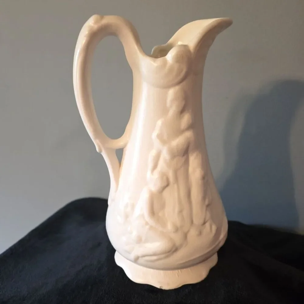 Naomi And Her Daughters-in-Law Vintage Porcelain Glazed White Pitcher Vase